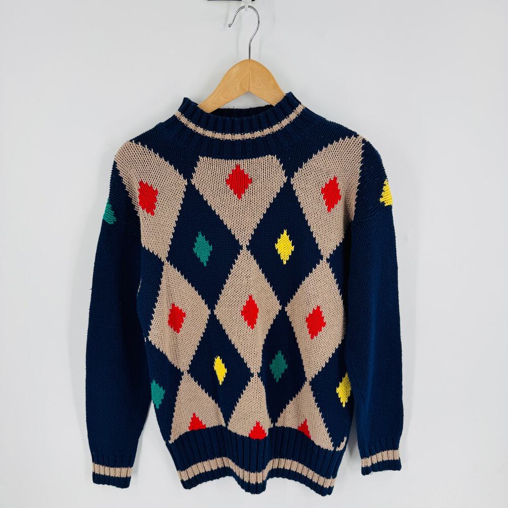 Vintage Liberty Adams Ramie Cotton Argyle Diamond Knit Sweater Women’s Small‎